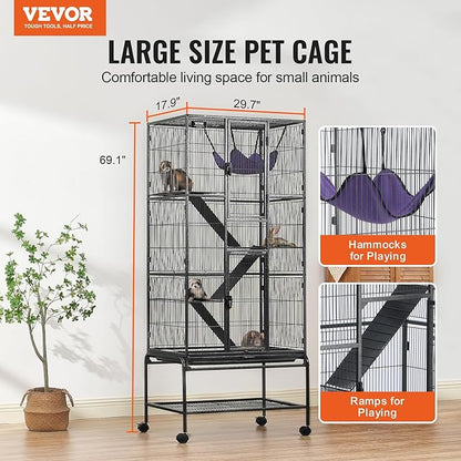 VEVOR 69" Rolling Metal Ferret Cage, Large 4-Tier Critter Nation Cage, Small Animal Cage with Ramps &amp; Tray, Easy to Set up for Pet Mice, Hamster, Guinea Pig, Chinchilla, Squirrel, Hedgehogs, Bunny