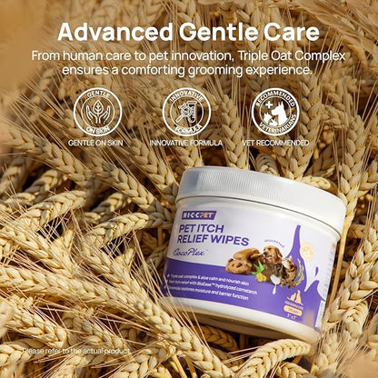 HICC PET Itch Relief Wipes for Dogs &amp; Cats, Rapidly Relieves Itching, Soothes Hot Spots and Skin Irritations, Hypoallergenic Hot Spot Treatment Cleaning Wipes, Alleviate Dry Itchy Skin - 100 Count