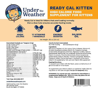 Under the Weather Pet | Ready Cal for Kitten | High Calorie Pet Nutritional Supplement for Weight Gain &amp; Healthy Weight Maintenance | 10 Vitamins, 7 Minerals, Omega Fatty Acids &amp; Carbohydrates | 80cc