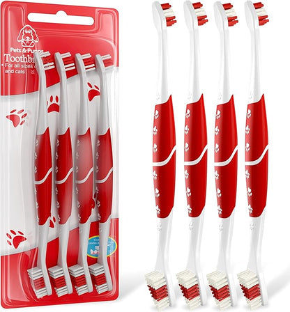 Pet Toothbrush for Dogs, Cats with Soft Bristles - Easy Teeth Cleaning &amp; Dental Care, Non Slip Dual Head Dog Toothbrush