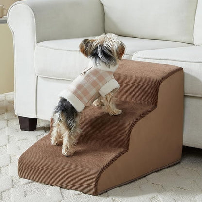 Dog Stairs for Small Dogs, 3-Steps Dog Ramp for Bed and Couch, Pet Stairs with Highly Supportive Foam and Non-Slip Bottom, Pet Steps for Cat &amp; Doggie (High 15.7 Inch)