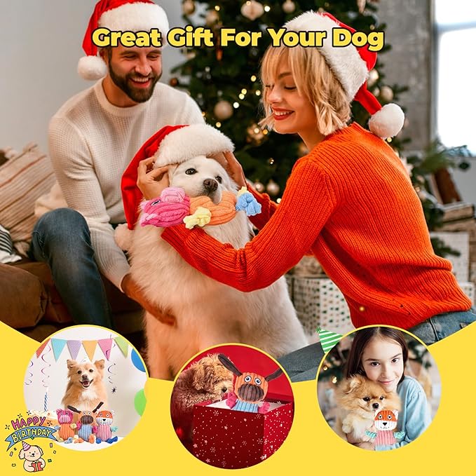 3pcs Dog Squeaky Toys, Plush Stuffed Puppy Chew Toy for Extended Play, Interactive Toys Gifts for Small Medium Large Chewer Dogs, Pet Toy Bulk to Keep Them Busy(Dog&amp;Fox&amp;Pig)