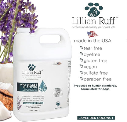 Lillian Ruff Waterless No-Rinse Dog Dry Shampoo Spray with Hydrating Essential Oils - pH-Balanced Dry Shampoo for Dogs - Clean, Condition, Detangle &amp; Deodorize Dry, Sensitive Skin (Gallon)