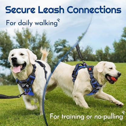 Eagloo Dog Harness Medium Sized, Easy Wearing with 3 Buckles, Adjustable No Pull Pet Harness with 2 Rings for Walking, No Chock Reflective Soft Padded Vest with Control Handle, Blue &amp; Black, M