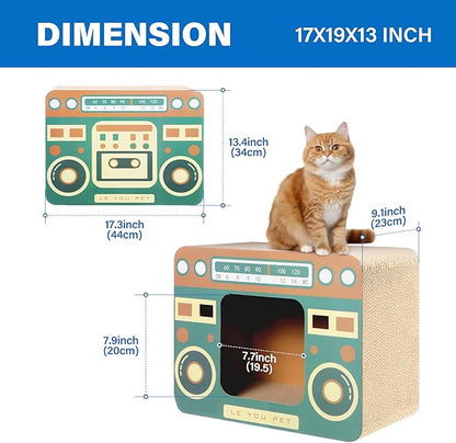 Radio Cat Scratcher Cardboard Lounge Bed - Durable Pads Prevent Furniture Damage - Cat Scratchers &amp; Play House for Indoor Cats - Corrugated Scratcher Box Toy for Cat Birthday
