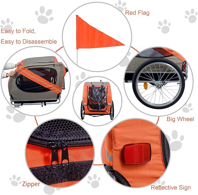 H&amp;B Luxuries Pet Bike Trailer Load 68 Pounds, Suitable for Big and Small Dogs, Folding Storage, Detachable, Easy to Install, Breathable Protective Net Pet Cart