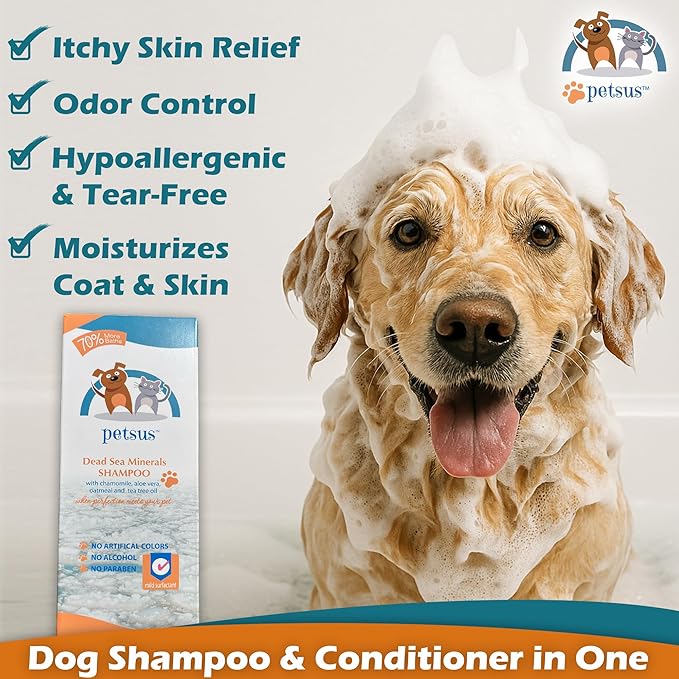 Hypoallergenic Dog &amp; Cat Shampoo and Conditioner – All-Natural Itchy Skin Relief for Allergies | Puppy Safe | Soothing with Tea Tree Oil, Aloe Vera, and Oatmeal for Sensitive Skin
