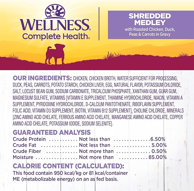 Wellness Petite Entrées Shredded Medley with Roasted Chicken, Duck, Peas &amp; Carrots, 3-Ounce Cup (Pack of 12)