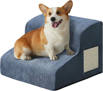 Navy Portable 2-Step Dog &amp; Cat Step for Bed, Couch, Sofa &amp; Chairs - Non-Slip, High Density Foam