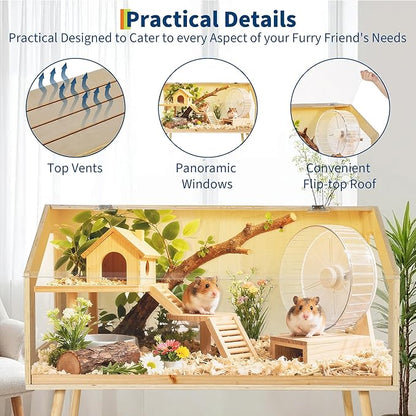 Hamster Cage with Legs, 40" L x 20" W x 47.5" H Large Hamster Habitats Enclosure with Acrylic Window &amp; Openable Top,Small Animal Cage Chew Proof for Guinea Pig, Chinchilla, Gerbil