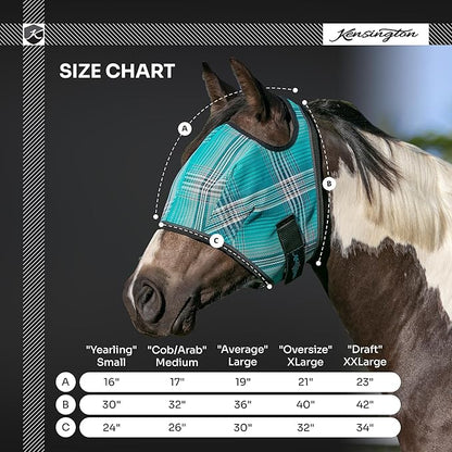 Kensington Fly Mask Web Trim — Protects Horses Face and Eyes From sun While Allowing Full Visibility — Ears and Forelock Able to Come Through the Mask, Medium, Deluxe Black