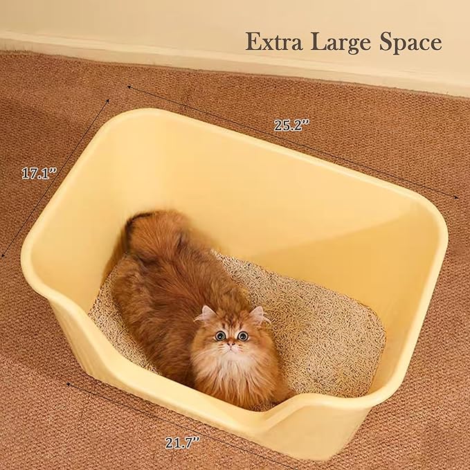 Vealind Jumbo Litter Box, XL Litter Boxes for Big Cats, Extra Large Space, High Sided Litter Pan, Leak-Proof &amp; Anti-Splashing, Easy Clean &amp; Durable (25” * 17” * 13” Yellow)