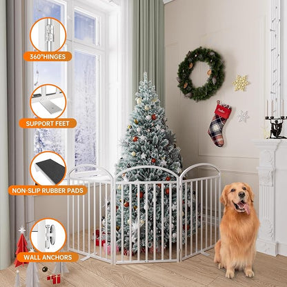 3 Panles Full Matel Freestanding Dog Gates with Door, 72"Extra Wide 32"Tall Free Standing Dog Pet Gate for Indoor &amp; Outdoor. Foldable Pet Fences for Doorways, House, Stairs, Porch, Deck, Yard