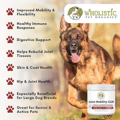 Wholistic Pet Organics Joint Mobility GLM - 2 Lb - Glucosamine for Dogs and Chondroitin Supplement Green Lipped Mussels - Joint Supplement for Dogs - Arthritis Pain Reliever for Large &amp; Small Breeds