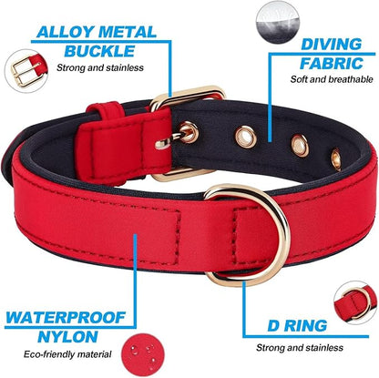 Didog Soft Padded Dog Collars for Small Dogs, Lightweight and Breathable Dog Collar with Metal Buckle, Red, M