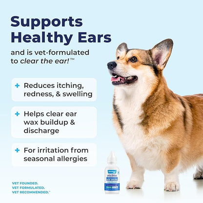 Vetnique Oticbliss Medicated Cat &amp; Dog Ear Cleaner Drops - Dog Ear Infection Treatment with 1% Hydrocortisone to Soothe Itching, Redness, &amp; Swelling - Vet Recommended