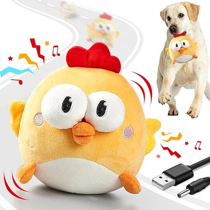 Interactive Dog Toys, Squeaky Moving Ball Toy with Jumping &amp; Music Modes, Rechargeable Plush Chew Toys for Small/Medium/Large Dogs to Keep Puppy Busy Pet Toys (Chick)