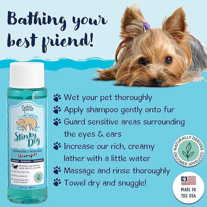 Bobbi Panter Dog Shampoo - Made in USA - All Natural Formula for Heavy Duty Deodorizing &amp; Degreasing - Concentrated 25:1 for Professional Groomers - Fresh Clean Scent, 13 Oz