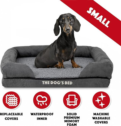 The Dog’s Bed, Small Plush Grey, Memory Foam, Pain Relief: Arthritis, Hip &amp; Elbow Dysplasia, Post Surgery, Lameness, Supportive, Calming, Waterproof Washable Cover, Veterinary Approved
