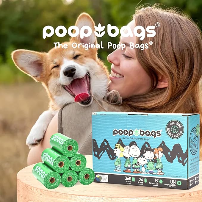 The Original Poop Bags® 38% USDA Biobased Pet Waste Bags, Peanuts Design, Leak-Resistant &amp; Durable, Black/Green, 360 Count