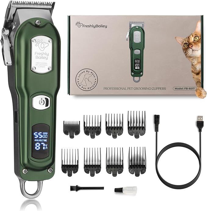 Cat Clippers for Matted Hair - Matted Cat Fur Remover - Low Noise Grooming Trimmer &amp; Shaver | Pet Clippers for Long Hair Cats | Professional Pet Shaver with Detachable Guards
