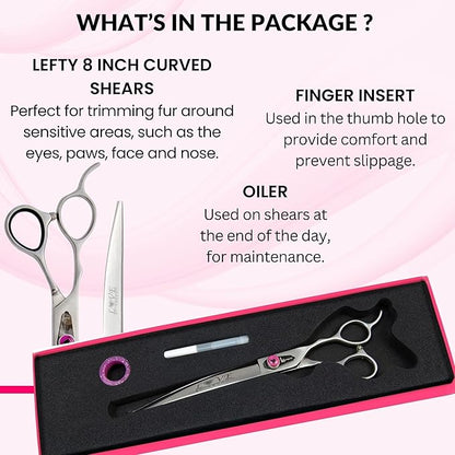 Kenchii Love Dog Grooming Scissors, 8 Inch Curved Shears, Dog Scissors for Grooming, Professional Pet Grooming Scissors
