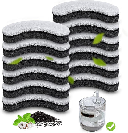 Cat Water Fountain Filter,Arc-Shaped Sponge Activated Carbon Cat Fountain Filter Replacement Filters Compatible WF050 &amp; WF100 Automatic Pet Water Fountain (12 Pack)