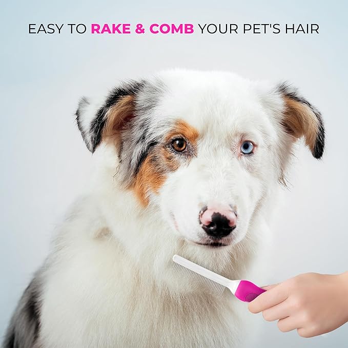 Poodle Pet Detangling Pet Comb with Long &amp; Short Stainless Steel Teeth for Removing Matted Fur, Knots &amp; Tangles – Detangler Tool Accessories for Safe &amp; Gentle DIY Dog &amp; Cat Grooming (Pink)