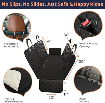 XL Dog Car Seat Cover for Back Seat, Waterproof Hammock for Car, SUV &amp; Truck, Non-Slip Backseat Cover for Dogs, Heavy-Duty Dog Hammock Style Seat Protector Pets, Easy to Install &amp; Clean