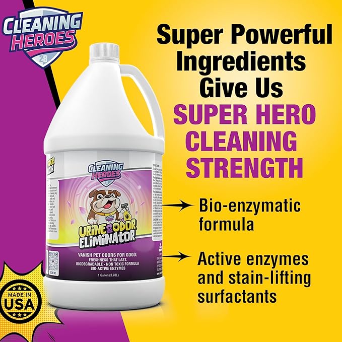 Pet Carpet Cleaner &amp; Urine Odor Eliminator for Strong Odor - 128oz Enzyme Cleaning Spray for Cat &amp; Dog Pee - Spot Cleaner for Carpet Upholstery, Marble, Tile, Wood - Carpet Deodorizer