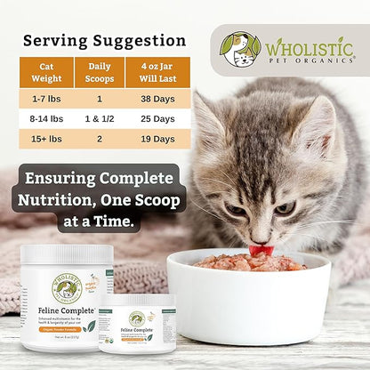 Wholistic Pet Organics Feline Complete Organic Pumpkin - 4 Oz - Multivitamin &amp; Probiotic Powder for Cats - Natural Cat Food &amp; Digestive Support