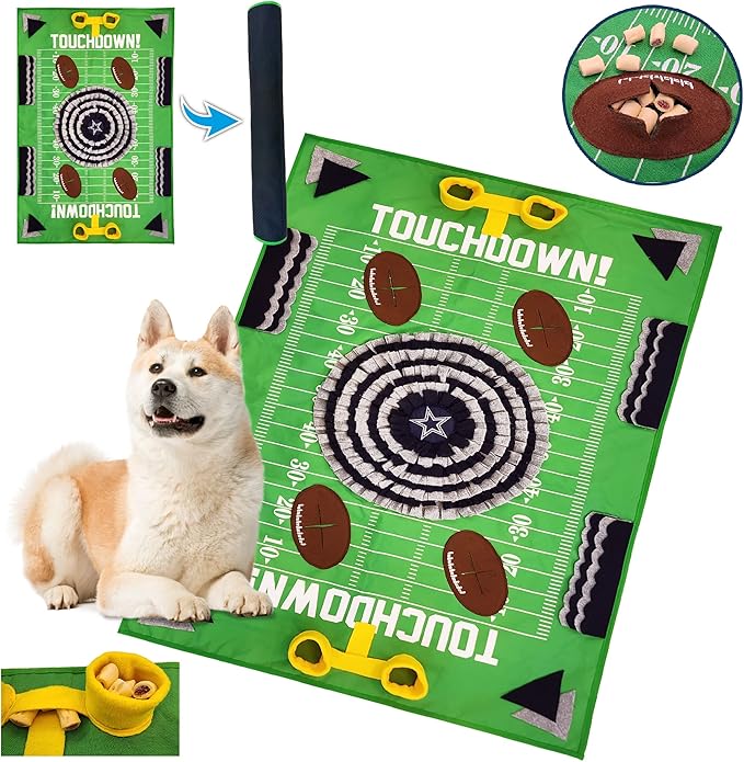 NFL Dallas Cowboys Dog Snuffle Mat – Interactive Pet Slow Feeder, Football Field Design Food Puzzle Toy for Dogs &amp; Cats, Foraging Activity Mat for Smarter Feeding