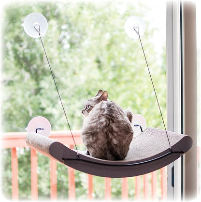K&amp;H Pet Products EZ Mount Cat Window Perch Kitty Sill Scratcher Cradle, Sturdy Window Perch for Large Cats, Steel Frame Scratcher Hammock with Strong Suction Cups for Glass - 20 X 11in Cardboard
