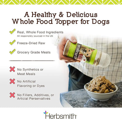 Herbsmith Kibble Seasoning – Freeze Dried Rabbit &amp; Duck – Dog Food Topper for Picky Eaters - 3.8 oz