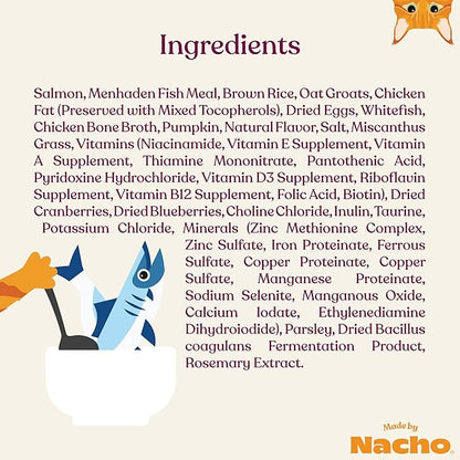 Made by Nacho Dry Cat Kibble 11lb Bag, High Protein and Grain-Friendly Premium Cat Food, Sustainably Caught Salmon and Pumpkin, Infused with Bone Broth for Hydration, Limited Ingredients, Single Bag
