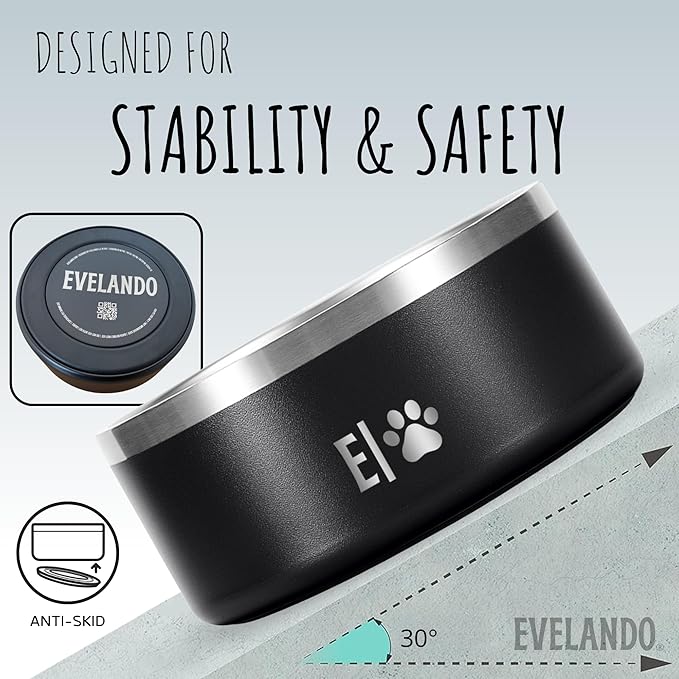 EVELANDO® Premium Dog Food Bowl 32 oz Stainless Steel 4 Cups Small Medium Dog Bowls Non Slip &amp; BPA-Free S M L Pet Water Bowl Platos para Perros Indoor Outdoor Pet Dish Feeder Water and Food Dish