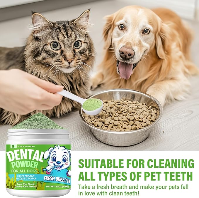 Dog Dental Powder, Dog Breath Fresh Powder, Teeth Cleaning, Reduce Bad Breath &amp; Plaque, Suitable for Dogs and Cat (100g)