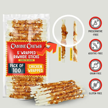 Canine Chews 5" Double Wrapped Chicken Dog Treats - 100 (Pack)