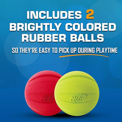 Nerf Dog Classic Squeak Ball Outdoor Dog Toys, 3.8 Inch Dog Ball Fetch Toy, Squeaking Toy for Medium and Large Breeds, Green/Red, 2 Count
