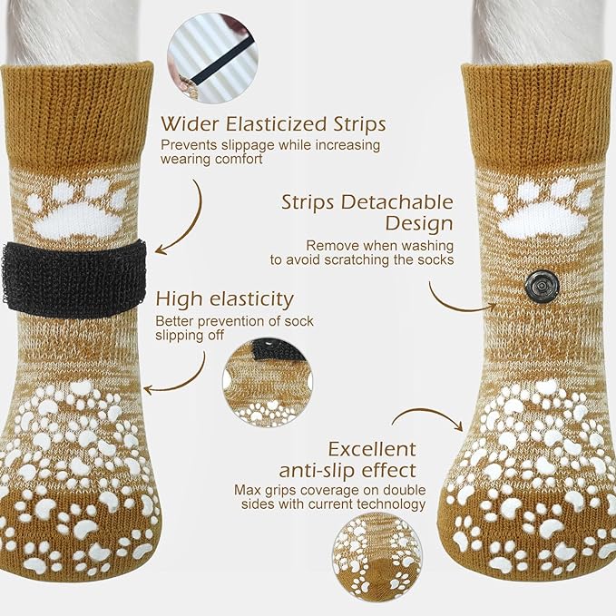 EXPAWLORER Anti Slip Dog Socks to Prevent Licking Paws, Dog Shoes for Hot Pavement, Dog Booties for Small Medium Large Senior Dogs, Traction Control Boots &amp; Paw Protectors for Hardwood Floors