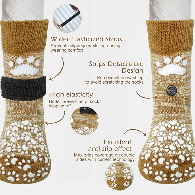 EXPAWLORER Anti Slip Dog Socks to Prevent Licking Paws, Dog Shoes for Hot Pavement, Dog Booties for Small Medium Large Senior Dogs, Traction Control Dog Boots &amp; Paw Protectors for Hardwood Floors