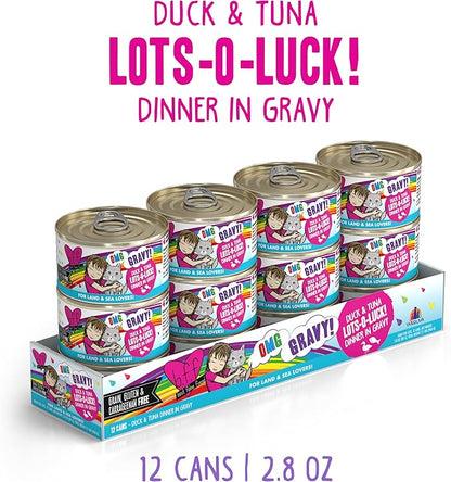 Weruva B.F.F. OMG - Best Feline Friend Oh My Gravy!, Lots-O-Luck! with Duck &amp; Tuna in Gravy Cat Food, 2.8oz Can (Pack of 12)
