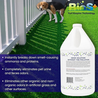BioS+ Odor Eliminator Concentrate – Artificial Turf Cleaner for Pet Urine Outdoor &amp; Yard Deodorizer for Dog Urine and Waste – Enzyme Formula, Safe for Pets, Kids &amp; Plants – 1 Gallon