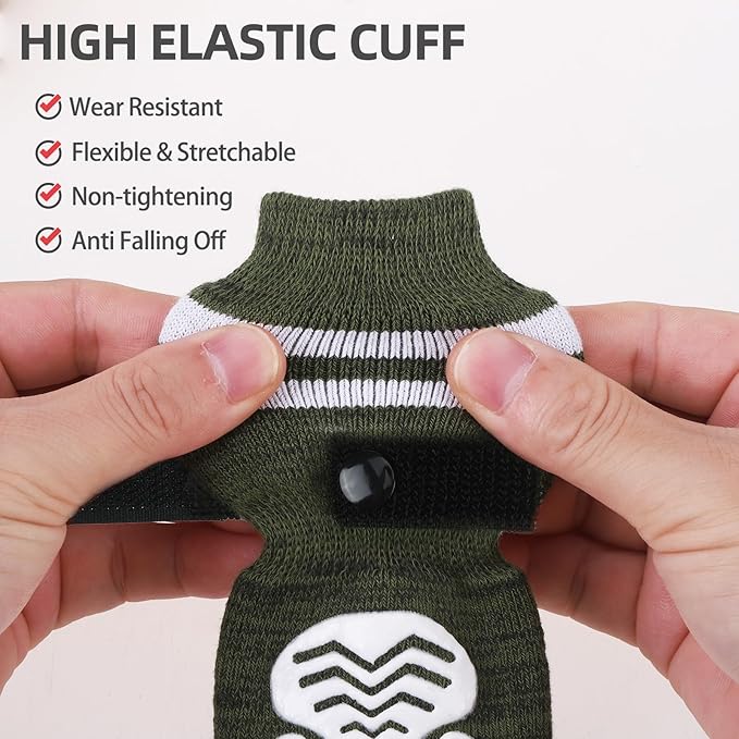 PUPTECK Non-slip Dog Socks to Prevent Licking Paws, Double Sides Dog Boots &amp; Paw Protectors Booties Traction on Hardwood Floors Hot Pavement with Grippers, for Small Medium Large Senior Dogs, Green XL
