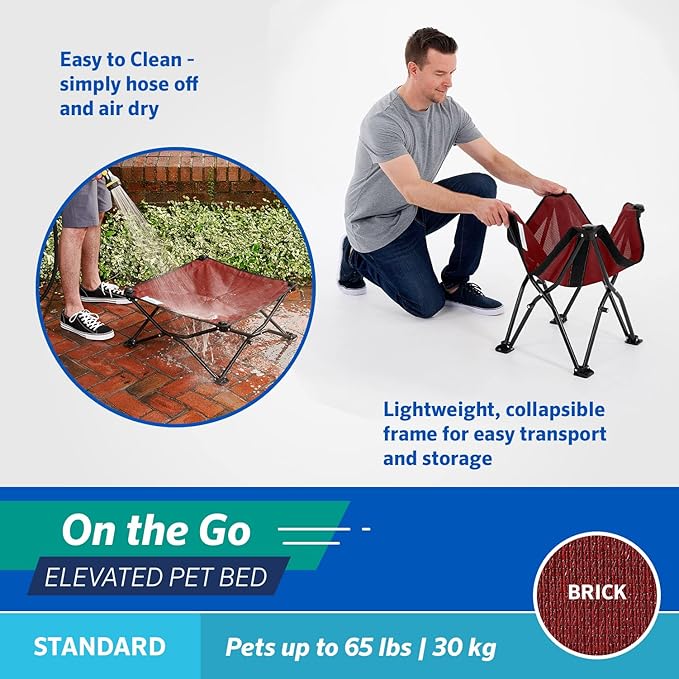 Coolaroo On-The-Go Elevated Dog Bed - Foldable Pop-Up Travel Dog Bed with Breathable, Moisture-Resistant Fabric, Carry Bag Included, Lightweight &amp; Portable, Brick, Standard