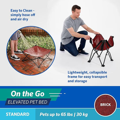 Coolaroo On-The-Go Elevated Dog Bed - Foldable Pop-Up Travel Dog Bed with Breathable, Moisture-Resistant Fabric, Carry Bag Included, Lightweight &amp; Portable, Brick, Standard