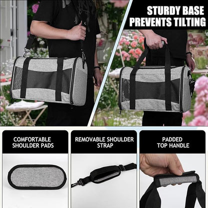Carriers Soft-Sided Pet Carrier Case for Small Medium Cats Dogs Puppy Under 15 lbs,Airline Approved Cat Carrier with 4 Ventilated Windows (Medium,Grey&amp;Black)