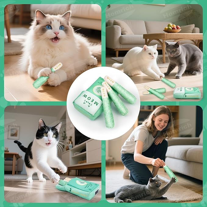 Homrich Catnip Toys for Cats, 3-Pack Funny Cat Toys Filled with 100% Pure Organic Catnip, Safe Kitten Teething Chew &amp; Kicker Toys - Interactive Cat Toys for Bored Indoor Adult Cats