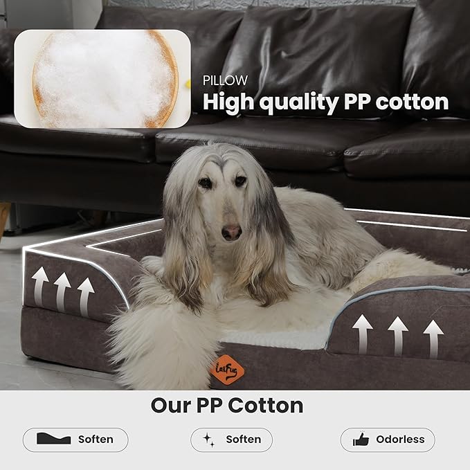 Laifug Large Orthopedic Premium Memory Foam Dog Bed, Dog Sofa with Washable and Removable Suede Cover, Waterproof Liner and Non-Slip Bottom Grey, Large(40&