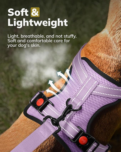 MIDOG No-Pull Dog Harness | Adjustable &amp; Reflective Pet Harness Leash Set for Small Medium Large Dogs Walking, Training| No Choke, Front Clip, Soft Padded Vest with Easy Control Handle - Purple, XL